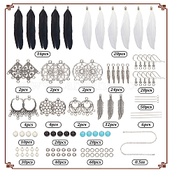 Kit para hacer aretes colgantes de red tejida con plumas&nbsp;DIY-SC0028-19