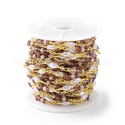 Catene a maglie di perle di vetro in ottone con perle imitazione abs&nbsp;CHS-P016-39G-05