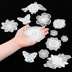 12 Stück 12 Stil Blume/Schmetterling Polyester Stickerei auf Kleidung Patches aufnähen&nbsp;PATC-CA0001-10