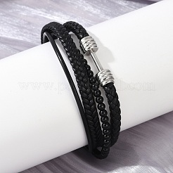 Braccialetti multifilo in microfibra di pelle nera intrecciata per donna e uomo&nbsp;BJEW-D304-03P
