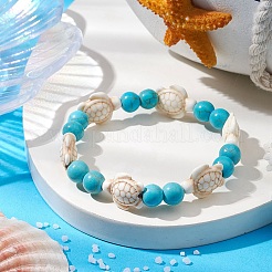 Bracciali elastici rotondi e tartarugati con perline sintetiche di turchese e magnesite per le donne&nbsp;BJEW-JB10936-02