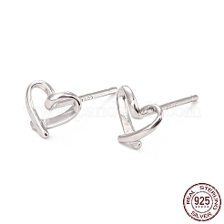 Anlaufgeschützte Ohrstecker aus rhodiniertem Sterlingsilber mit offenem Herzen&nbsp;EJEW-I259-07P