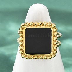 Quadratische Fingerringe aus 304 Edelstahl mit Emaille für Damen&nbsp;RJEW-G355-06G