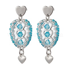 Boucles d'oreilles pendantes en acier inoxydable 304 avec perles de verre bicônes à facettes&nbsp;EJEW-WZ00437-05
