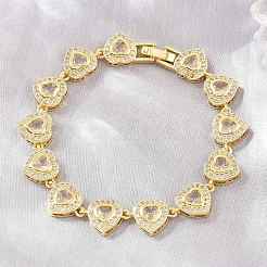 Bracelets de tennis en laiton pavés de zirconiums cubiques en forme de cœur pour femmes&nbsp;KK-CBA68DA-09G-01