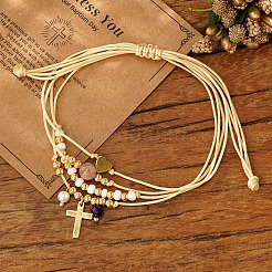 Geflochtene Perlenarmbänder aus Messing und Kunstperlen im Bohème-Stil&nbsp;AF5105-2