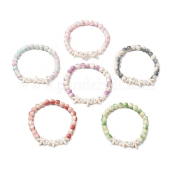 Bracelets extensibles en perles turquoise synthétiques avec peinture à cuisson en forme d'étoile de mer pour femmes&nbsp;BJEW-JB11767