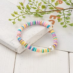 Bracelets élastiques faits à la main de perles heishi en pâte polymère&nbsp;BJEW-JB05759-05