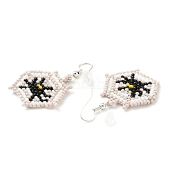 Boucles d'oreilles pendantes araignée et toile tressées en graines de verre&nbsp;EJEW-B012-10