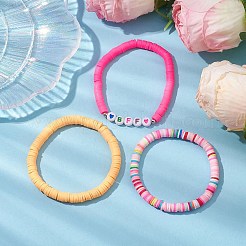 Set di braccialetti elasticizzati con perline con disco in argilla polimerica da 3 pz e 3 colori&nbsp;BJEW-JB10441-01