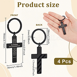 4 porte-clés pendentif croix en acier inoxydable&nbsp;KEYC-UN0001-28
