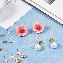 60 pièce de boucles d'oreilles à tige rondes plates en acier inoxydable 304&nbsp;STAS-TA0002-47