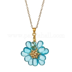 Colliers pendentifs en perles de verre faites à la main avec des fleurs&nbsp;NJEW-MZ00096-05