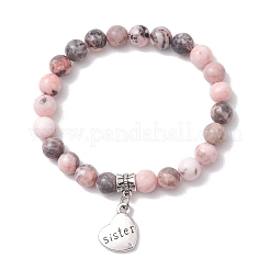 Braccialetti elastici con perline di diaspro zebra rosa naturale per donna&nbsp;BJEW-JB11526-01