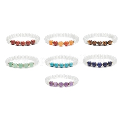 Set di braccialetti elastici con perline rotonde a occhio di gatto e pietre preziose miste naturali e sintetiche da 7 pezzo&nbsp;BJEW-JB08925