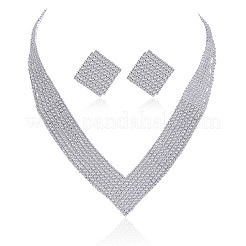 Ensembles de colliers et boucles d'oreilles à chaîne en alliage de strass en forme de losange&nbsp;FS-WG17625-01