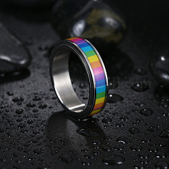 Regenbogenfarbener Stolzflaggen-Emaille-Rechteck-Drehring&nbsp;RABO-PW0001-038D