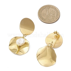 Pendientes colgantes redondos planos con perla de concha de acero inoxidable 201&nbsp;EJEW-JE06751-01