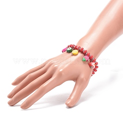 Braccialetto elasticizzato in argilla polimerica e perline di plastica con ciondoli di frutta per le donne&nbsp;BJEW-JB08706