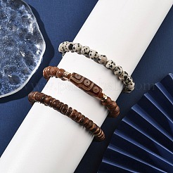 3 Stück 3-teiliges Stretch-Armband-Set mit natürlichen Dalmatiner- und Kokosholzperlen&nbsp;BJEW-JB09863