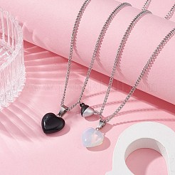 2 Stück 2-teiliges Halsketten-Set mit Herzanhänger aus natürlichem schwarzem Stein und Opalit&nbsp;NJEW-JN04437