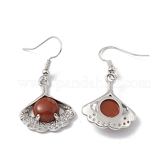 Orecchini pendenti a foglia di ginkgo di diaspro rosso naturale con strass di cristallo&nbsp;EJEW-A092-03P-22