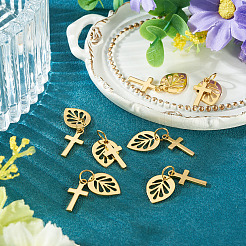 10 Stück Kreuz mit Blatt-Messinganhänger&nbsp;PALLOY-TAC0273