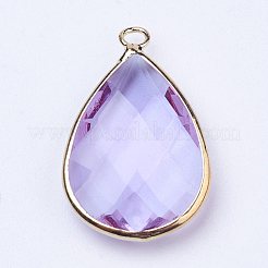Goldfarbene Messingglas-Tropfenanhänger&nbsp;LS-GLAA-M006-A-14G