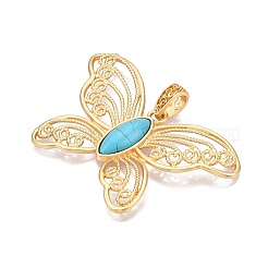 Pendentifs en résine turquoise imitation pavé en alliage de placage pour support papillon&nbsp;FIND-N005-47G