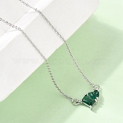 Collares con colgante rectangular y en forma de corazón de latón con circonitas cúbicas engastadas en cadena de cable&nbsp;KK-CBAB173-04P-09