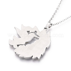 Collane con ciondolo a forma di fiore e uccello in acciaio inossidabile smaltato 304 stampato&nbsp;NJEW-N063-03P