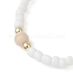 Braccialetti elastici con perline rotonde in vetro e fossili naturali per donna&nbsp;BJEW-JB13308-01