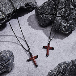 2 Stück Kreuz-Halsketten aus Edelstahl und Holz für Männer&nbsp;NJEW-UN0001-82