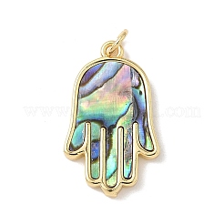 Messing-Pflasteranhänger mit Hamsa-Hand aus natürlichen Muscheln&nbsp;KK-L239-063G