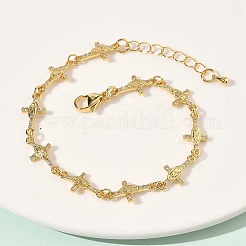 Armband mit klarem Zirkonia-Kreuz und Gliederketten&nbsp;BJEW-G773-05G