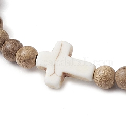 Braccialetti elastici con perline di legno naturale per le donne&nbsp;BJEW-JB11338-02