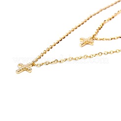 CZ-Schmuck 925 Sterling Silber Zirkonia Kreuz Anhänger zweistufige Halsketten&nbsp;TS-N014-G-18