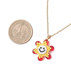 Halsketten mit Blumenanhänger aus undurchsichtigem Acryl und Glasperlen mit lächelndem Gesicht und Edelstahlkabelkette für Damen&nbsp;NJEW-MZ00133