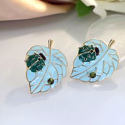 Pendientes de aleación de esmalte con forma de hoja y mariquita&nbsp;FS-WG8EF19-01