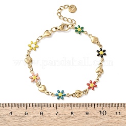 Bracciali a maglie in acciaio inossidabile 304 con fiori e cuori per donna&nbsp;BJEW-F524-06A-G