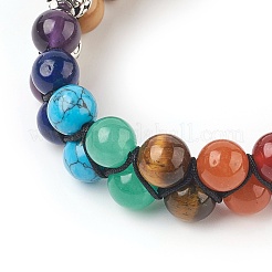 Pulseras de cuentas trenzadas de madera petrificada natural chakra&nbsp;BJEW-O164-A04