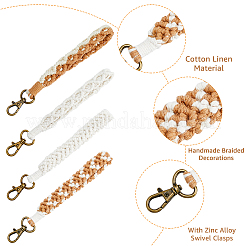 4 pièce de 4 styles de pendentifs décoratifs tressés à la main en coton et lin&nbsp;KEYC-FH0001-35