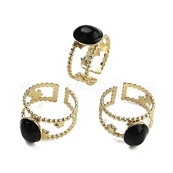 Anillos de dedo ovalados de ágata negra teñida y calentada de forma natural&nbsp;RJEW-N046-05D-G