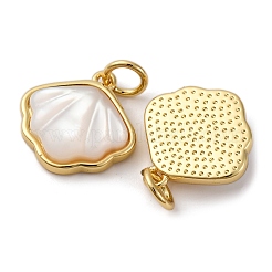 Messing-Pflaster-Anhänger mit Muscheln in Naturweiß&nbsp;X-KK-P308-05G-02
