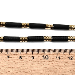 Collane con perline a colonna in onice nero naturale (tinto e riscaldato) ed ematite sintetica non magnetica con catene terminali in acciaio inossidabile 304&nbsp;NJEW-K301-01A