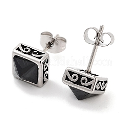 Boucles d'oreilles à tige carrées en acier inoxydable chirurgical 316 avec pavé de zircons cubiques noirs pour femmes et hommes&nbsp;EJEW-Z050-15AS