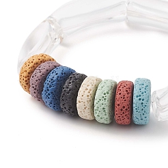 Braccialetto elasticizzato da donna in pietra lavica naturale piatta rotonda e con perline acriliche&nbsp;BJEW-JB09253