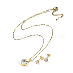 Conjuntos de joyería de acero inoxidable con circonita cúbica&nbsp;SJEW-F146-02G-01
