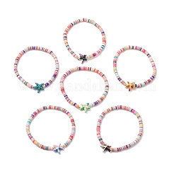 Seestern-handgefertigte Polymer Clay Heishi & synthetische türkisfarbene Perlen-Stretch-Armbänder für Frauen&nbsp;BJEW-JB12168