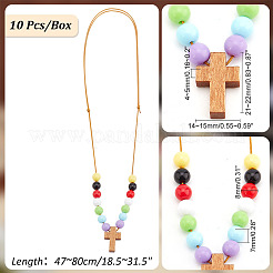 Croix en bois avec pendentifs en perles acryliques pour femmes&nbsp;NJEW-AB00014